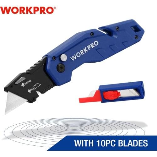 WORKPRO Lightweight Nylon Handle Folding Knife Electrician Pipe Cutter with 10-piece Extra Utility Knife With Belt