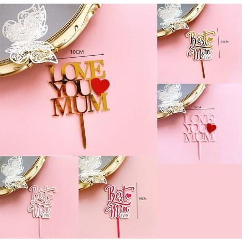 Love You Mom New Acrylic Mothers Day Cake Topper Golden Best Mom Ever Baking Cake Topper Mom Birthday Party Cake Decoration New