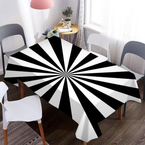 Black White 3D Stripes Pattern Waterproof Oxford Fabric Table Cloth Home Hotel Picnic Dining Table Desk Decorative Tablecloth