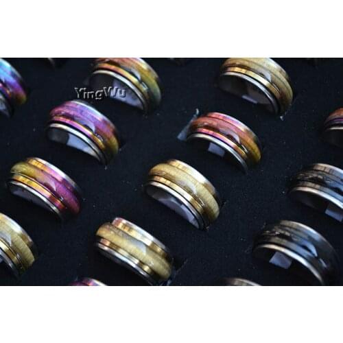 Yingwu 20pcs Rotatable Rainbow Cat Eye Fashion Stainless Steel Rings Wholesale Men Women Jewelry Mix lots