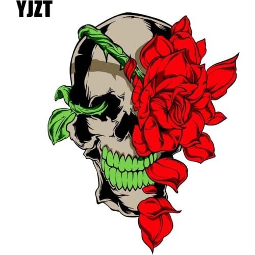 YJZT 11.9CM*15CM Cartoon Skull Red Rose Decal PVC Motorcycle Car Sticker 11-00705