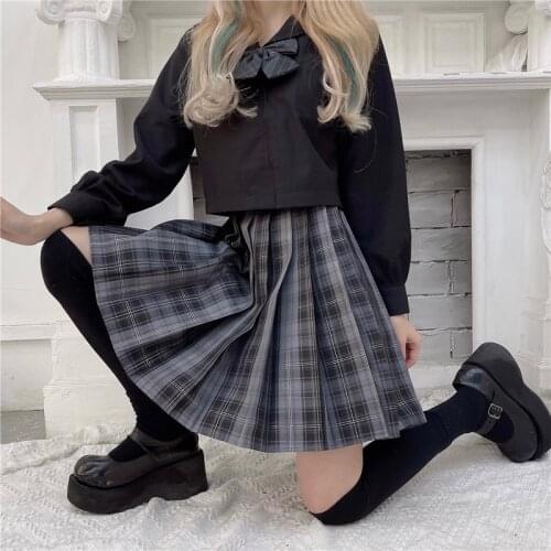 High Waisted Pleated Skirts for Teenage Girls Japanese Harajuku Student Uniform Mini Skirt Vintage Womens Gothic Plaid Clothing