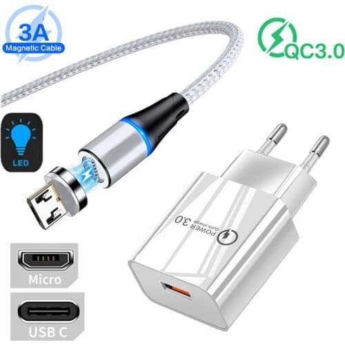 Bluboo S8 S10 OPPO A9 A72 QC 3.0 USB Charger Magnetic Fast 3A Charge Type C Micro Cable For Samsung Motorola G9 Plus E6 Play One