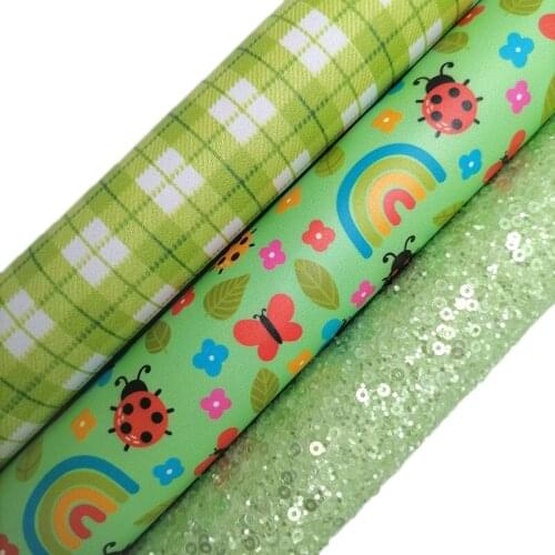 Green Chunky Glitter leather, Rainbow Tartans Butterflies Printed Synthetic Faux Leather Sheets For Bows DIY 21x29CM KM708