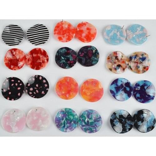 UJBOX 12 Colors Japanese Korean Multicolor Wavy Acetate Earrings Women Polka Dot Striped Colored Acetic Acid Stud Earrings