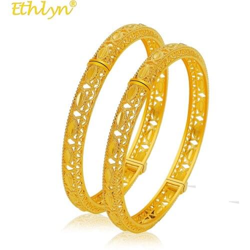 Ethlyn 2pcs/lot Gold Color Unusual Exquisite Women Girls African Bangles Bracelet Daily Use Wear MY55