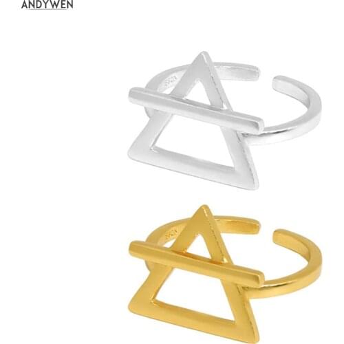 ANDYWEN 925 Sterling Silver Triangle Resizable Ring Adjustable Luxury Plain Jewelry 2021 Geometric Irregular Jewelry For Women