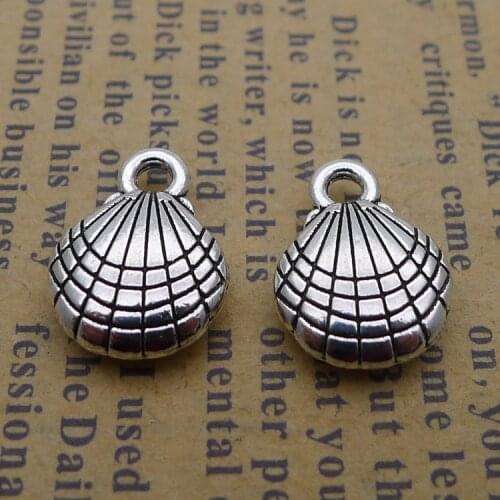 20 PCS/Lot 10mm*13mm Necklace Pendant Antique Silver Color Solid Shell Charms For Jewelry Making DIY Handmade Craft