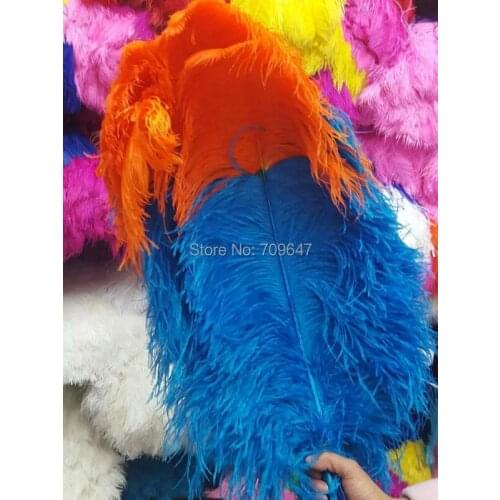 20Pcs/Lot!60-65cm Two Tone High Quality Ostrich Feathers,Orange+Turquoise Ostrich Craft Feathers for stage and Home decoration