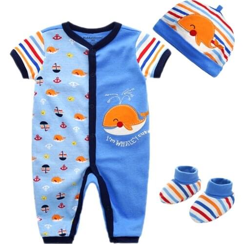 2021 Newborn Unisex Clothes Summer Baby Romper 0-9M 100% Cotton short sleeves Rompers+Caps+Socks Outfits boys Set Kid pajamas
