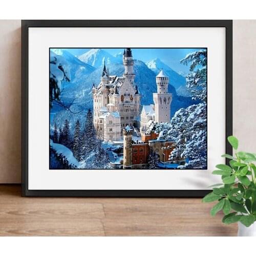 Full Square Diamond Painting Castle Winter 5D DIY Cross Stitch Full Display Diamond Embroidery Rhinestones Decor Home