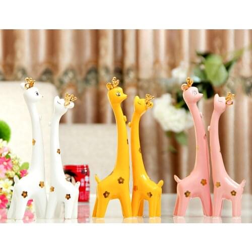 Free shipping modern glazed ceramic porcelain statue figurea acouple of the sika deer for christmas gift