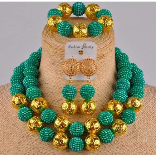 Teal green army green simulated pearl nigerian wedding necklace african jewelry set for women FZZ19