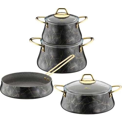 Brioni Marble Black 7pcs Non-Stick Cookware Sets, Casserole, Cooking Pots and Pan Sets