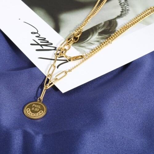 316L Stainless Steel Round Pendant Double Layer Charms Chain Choker Necklace For Women Fashion Fine Jewelry Party Gifts SAN536