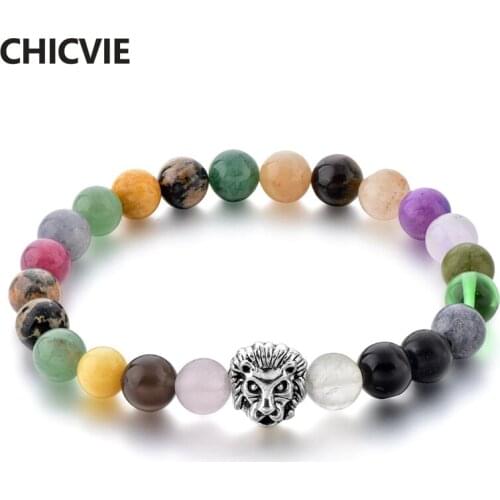 CHICVIE New Natural Stone Silver Lion Chakra Bracelet Femme Handmade Beads Bracelets Ethnic Men Jewelry Gifts Bracelet SBR190047