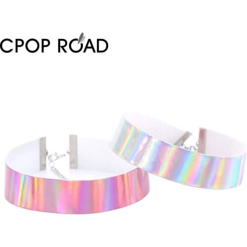 Cpop Egirl Laser Shinning Faux Leather Choker for Women Sexy Fashion Night Club Collar Choker Party Jewelry Accessories Gift New