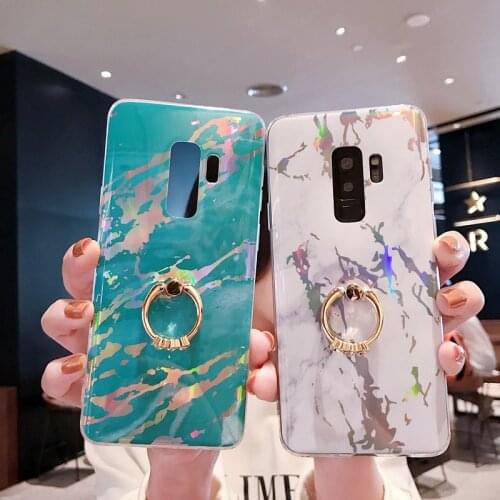 A70 Colorful Marble Phone Case for Galaxy A50 A10 A30S A50S A505 M10 A20 Laser Soft TPU Shell Ring Holder Shockproof Back Cover