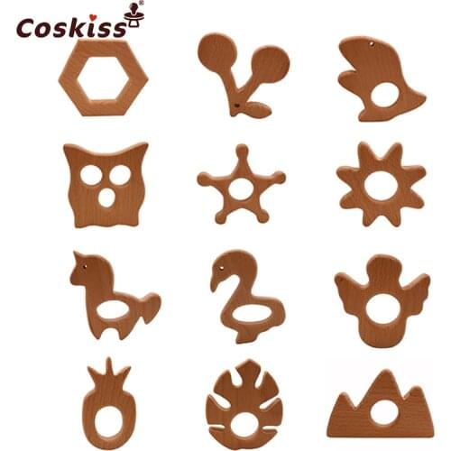 Wooden Teether Toy Baby Safe Nurse Breastfeeding Chew Training Toddler Unwaxed Beech Wooden eco-friendly Organic Baby Teether