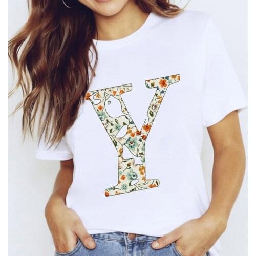 T-shirt Women Summer 26 Alphabet A To Z Letter Y Print ladies Tee Tops 90s style Short Sleeve Ladies t shirt Casual tshirt femme