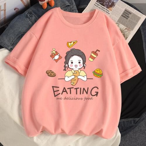 100% Cotton Harajuku y2k Clothing Oversized T-shirt Summer Kawaii Bread Sister Ulzzang Loose Short Sleeved Women T-shirts Tops