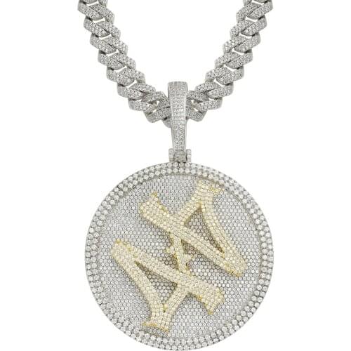 Numbers 44 Big Round Rotatable Pendant Necklace Micro Pave Zircon Iced Out Mens Necklace Fashion Hip Hop Jewelry