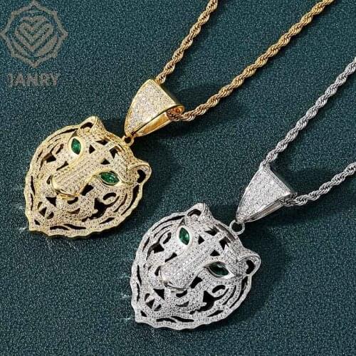 JANRY Tiger Pendant Bully Hound Micro-inlaid Zircon Hip Hop Fashion Men Women Pendant With 60cm Stainless Stell Chain