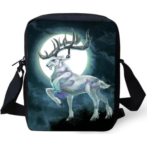 Fashion Womens Messenger Bags Fantasy Moon Deer Pattern Girls Cross Body Bag Cartoon Animal Girls Mini Flaps Purse Bag