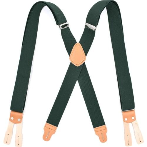 Army Green Leather Suspenders Braces for Men Button End X Back Adjustable Elastic Mens Shirt Pants Trousers Suspender Brace