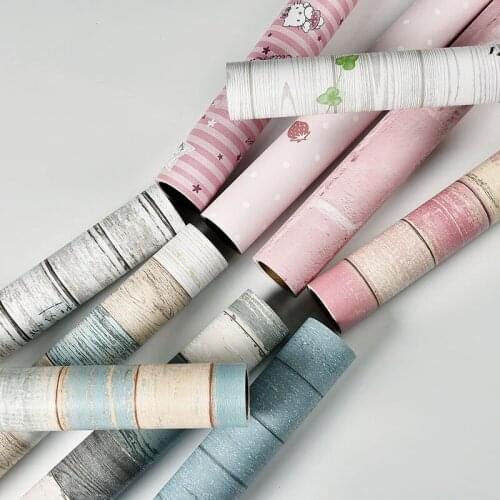 Wood Stripe Wall Stickers Waterproof Self Adhesive Wallpapers PVC Contact Paper Bedroom Wardrobes Furnitures Home Improved Films