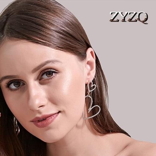 ZYZQ New Double heart Earrings For Women Exaggerated Temperament Long Hollow Heart earrings