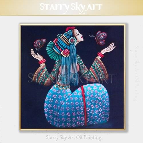 Excellent Artist Hand-painted High Quality Beautiful Woman Oil Painting on Canvas Beautiful Lady with Butterfly Oil Painting