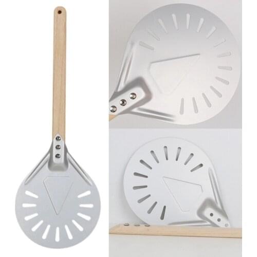 Perforated Pizza Turning Pizza Shovel Aluminum Wooden Handle Pizza Peel Paddle Short Pizza Tool Non Slip Handle