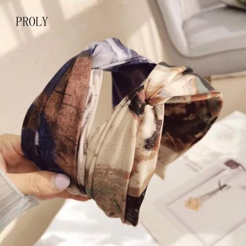 PROLY New Fashion Women Headband Tie Dye Cloth Cross Knot Big Bowknot Hairband For Adult Vintage Turban Hair Accessories
