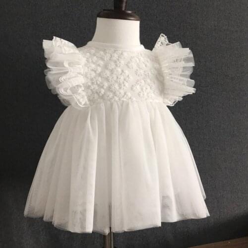0-12 M Newborn Baby Girl Christening Dress Summer Infant Baby Wedding Tulle White Dress Birthday Party Mesh Tutu Baptism Dresses