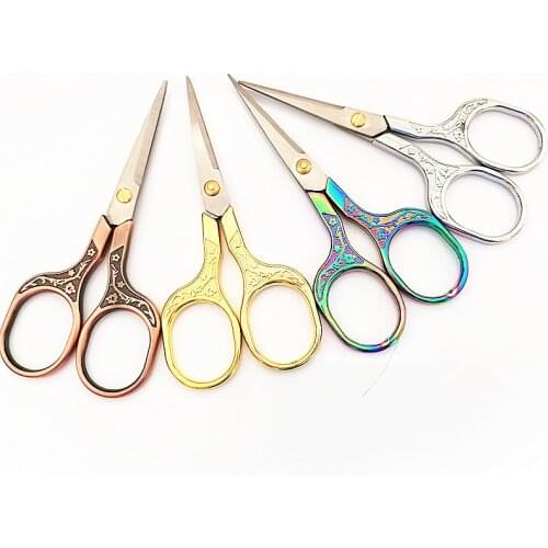 Retro plum blossom scissors Stainless steel embroidery scissors Hand made household small scissors diy hand tool Color gold