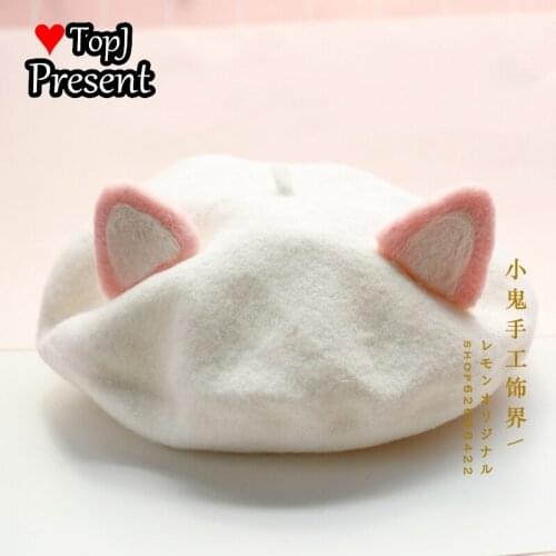 Handmade Japanese Beret Lolita pancake bud HAT wool felt rabbit hair ball finished hairpin mink hair