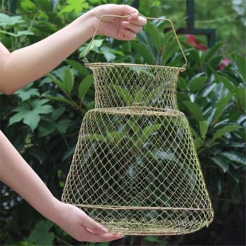25x44cm Foldable Metal Net Fish Basket Steel Wire Fishing Cages for Fish Protection Accessories Outdoor Crab Angling Tackle