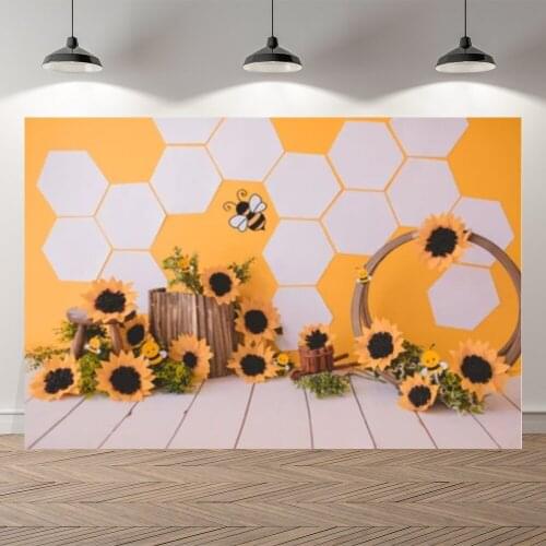 Seekpro Bee Honeycomb Sun Floweers Yellow Baby Shower Birthday Backdrop Customized Kids Party Decorations Background Photocall