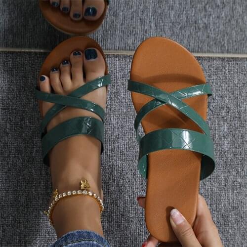 2021 New Summer Women Slipper Fashion Narrow Band Flat Heel Ladies Sandal Shoes Casual Outdoor Beach Slides Slip On Flip Flops