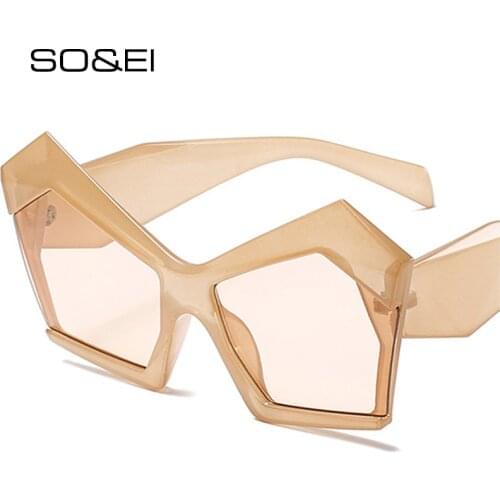 SO&EI Fashion Oversized Irregular Cat Eye Sunglasses Women Retro Gradient Shades UV400 Men Trending Champagne Orange Sun Glasses