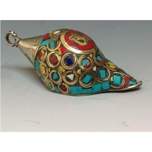 Old Ancient Chinese Turquoise Jewelry & Tibetan Silver Conch metal handicraft