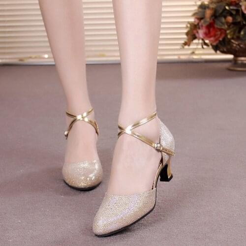 Women Party Dance Shoes Satin Shining rhinestones Soft Bottom Latin Dance Shoes Woman Salsa Dance Shoes heel 3.5CM-5CM