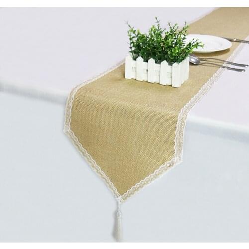 High Quality Table Runner Hessian Burlap Rustic Lace Tablecloth for Wedding Home Jute Track on The Table Decoration Accessories