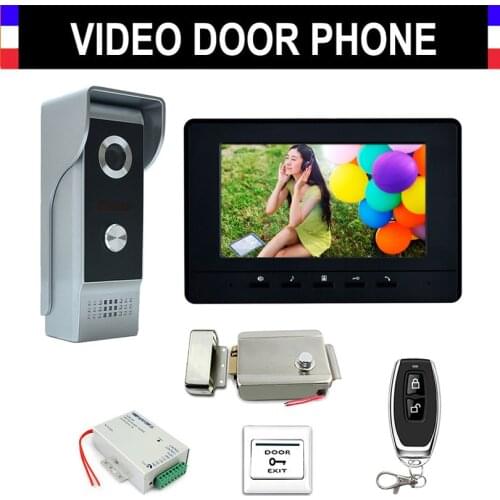 7'' Monitor Wired Video Intercom System Kit Aluminium alloy Camera Video Doorbell Monitor+Electronic Lock Remote Control Unlock