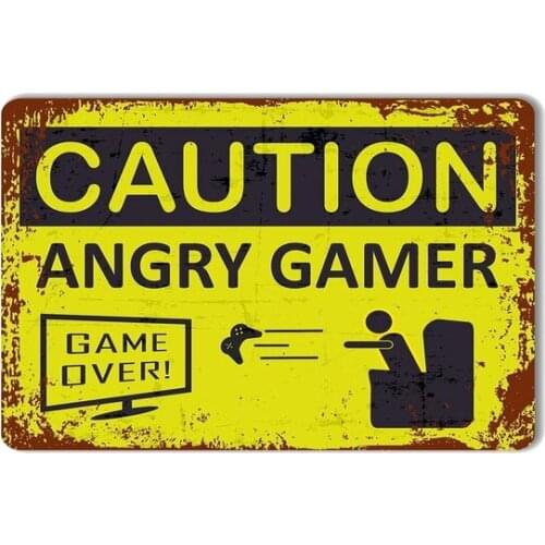 Caution: Angry Gamer Game Room Decoration Vintage Retro Tin Sign Metal Sign Decor for Garage Home Bar Pub Store Shop Hotel Man