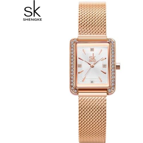 Shengke New Women Watches Lady Dress Wrist-watch Japan Movement Top Luxury Brand Waterproof Mesh Stainless Steel Female Clock