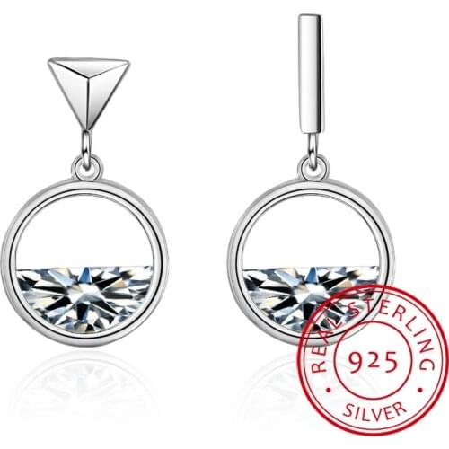 925 Sterling Silver Earrings For Women Geometric Hollow Semicircular Dazzling Zirconia Charm Asymmetric Earrings S-E493