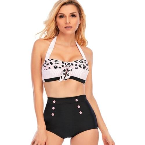 Womens 3XL large size high waist striped swimsuit with chest pad and back lace split bikini swimsuit women