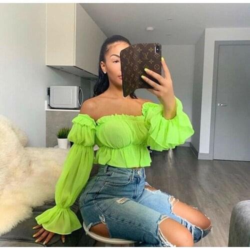 New Fashion Women Chiffon Off Shoulder Casual Crop Top Blouse Shirts Summer Tops Tee